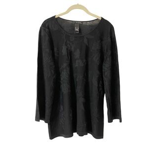 Liz Claiborne Studio Black Floral Long Sleeve Blouse Size XL Silk Rayon Office